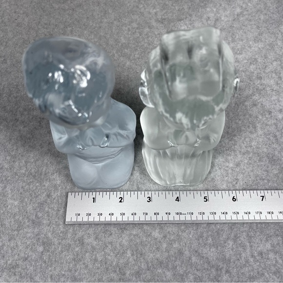 VTG Viking Glass Hand Made Praying Boy Girl 6" Frosted Crystal Bookends Figurine - Picture 9 of 13